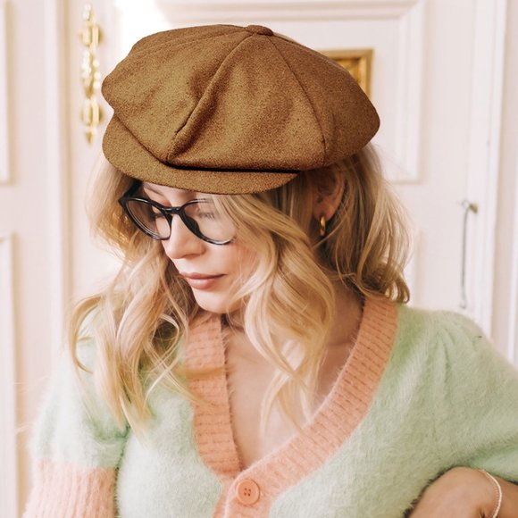 Solid Wool Newsboy Tan Hat - Picture 1 of 2